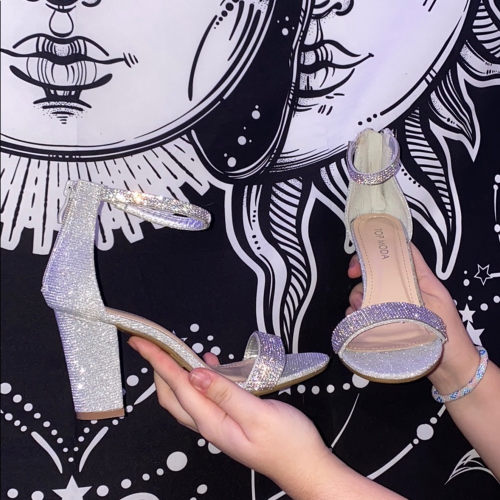 Silver Bejeweled Heels